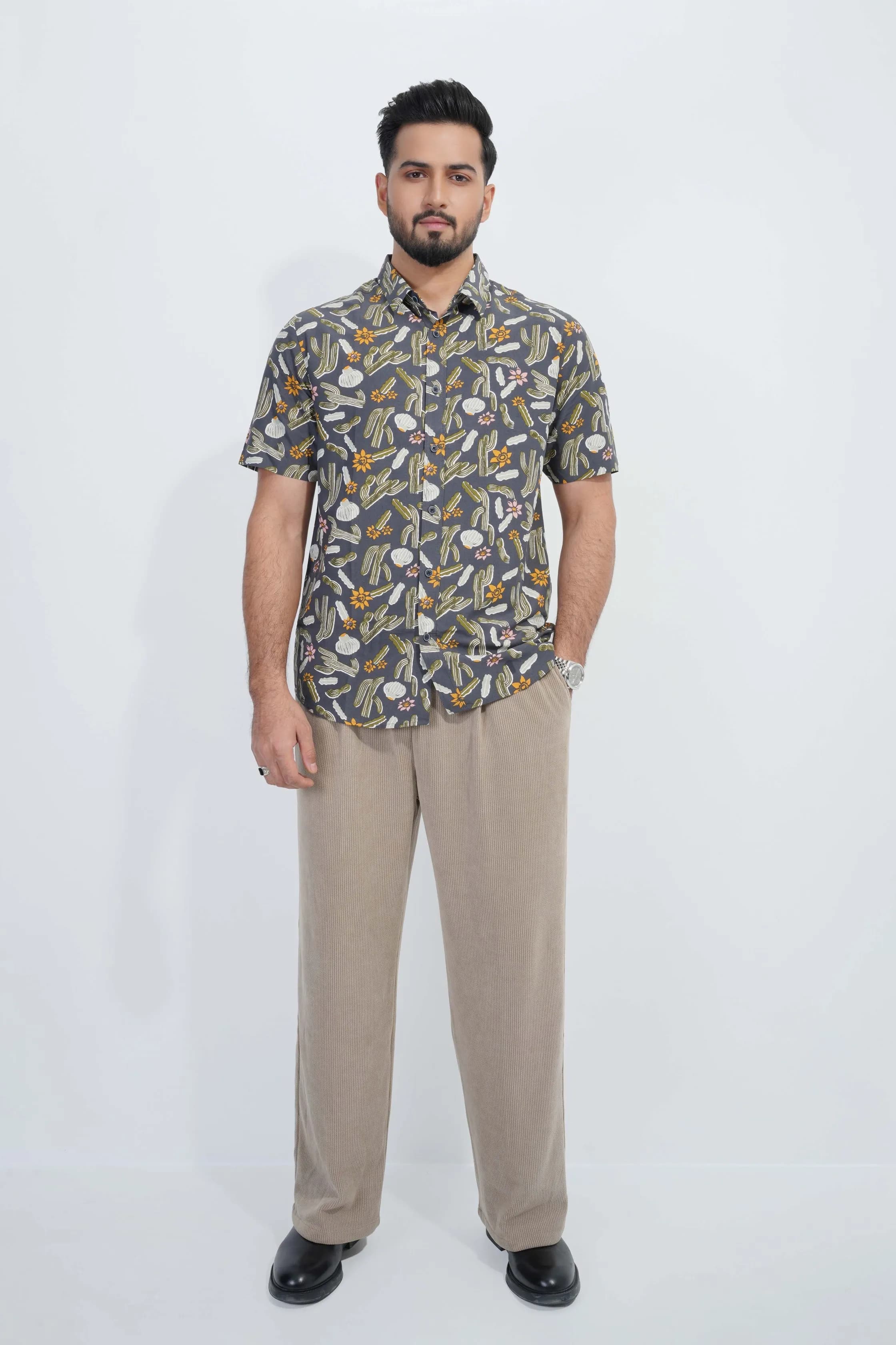 Men’s Charcoal Desert Motif Cotton Shirt