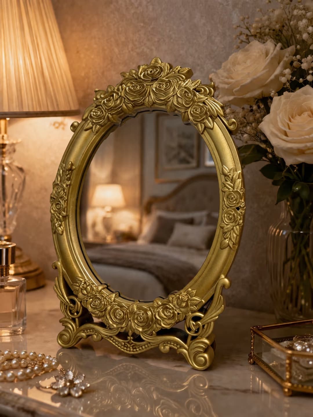 Antique Gold Trim Oval Mirror - Luxury Home Decor