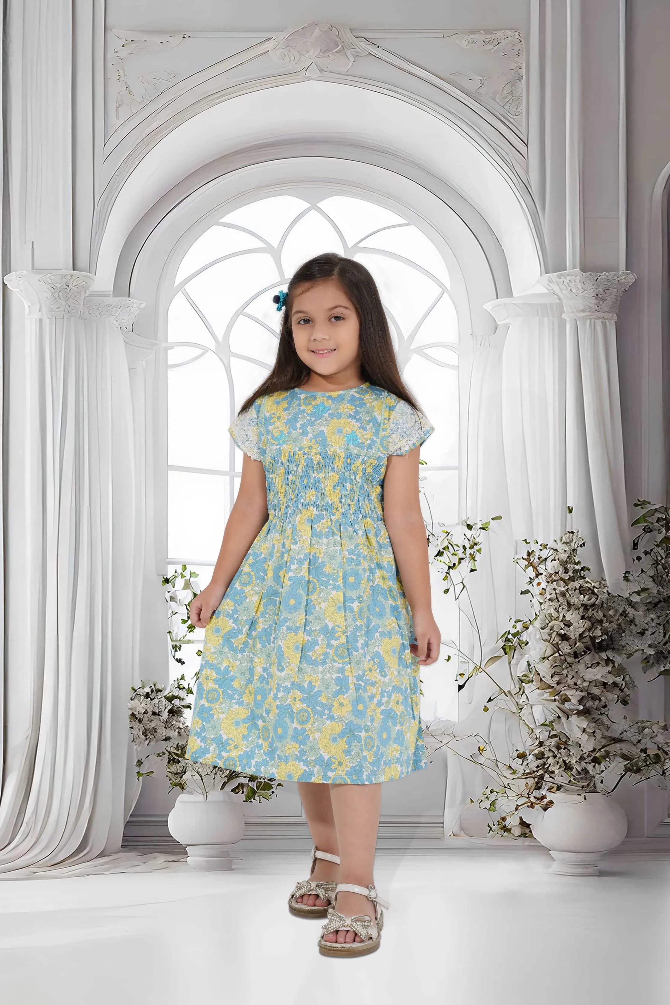 FLORAL PRINTED SUMMER DRESS FOR GIRLS