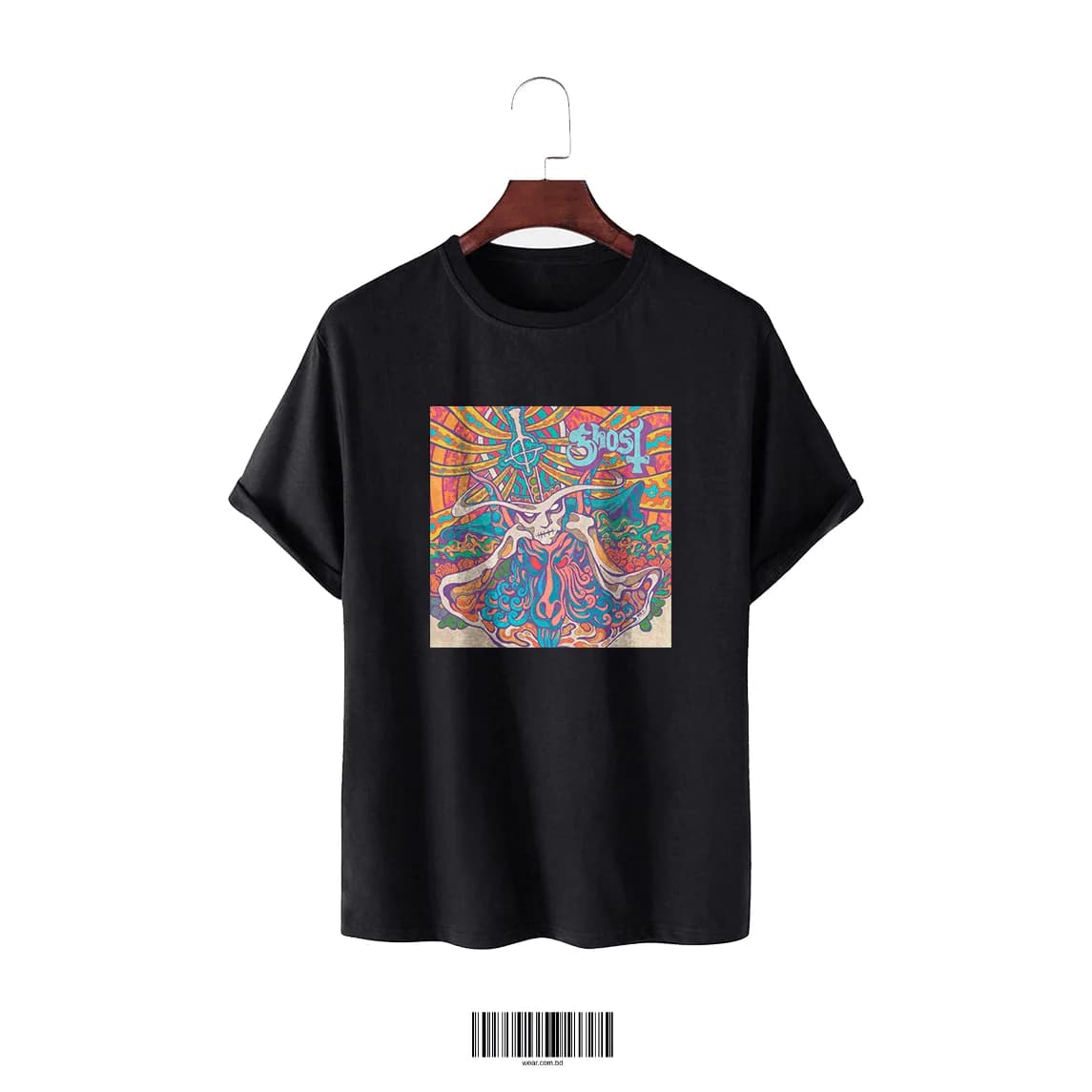 Black Cotton T-Shirt – Psychedelic Art Print
