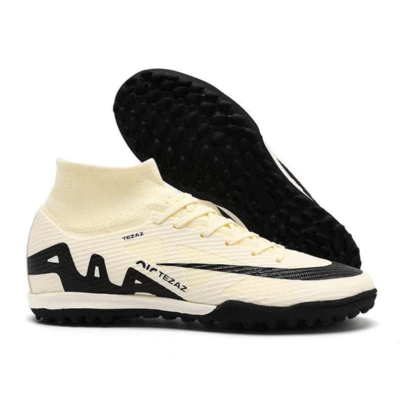 Air Tezaz Mid-Cut Turf Football Shoes – Cream & Black Edition