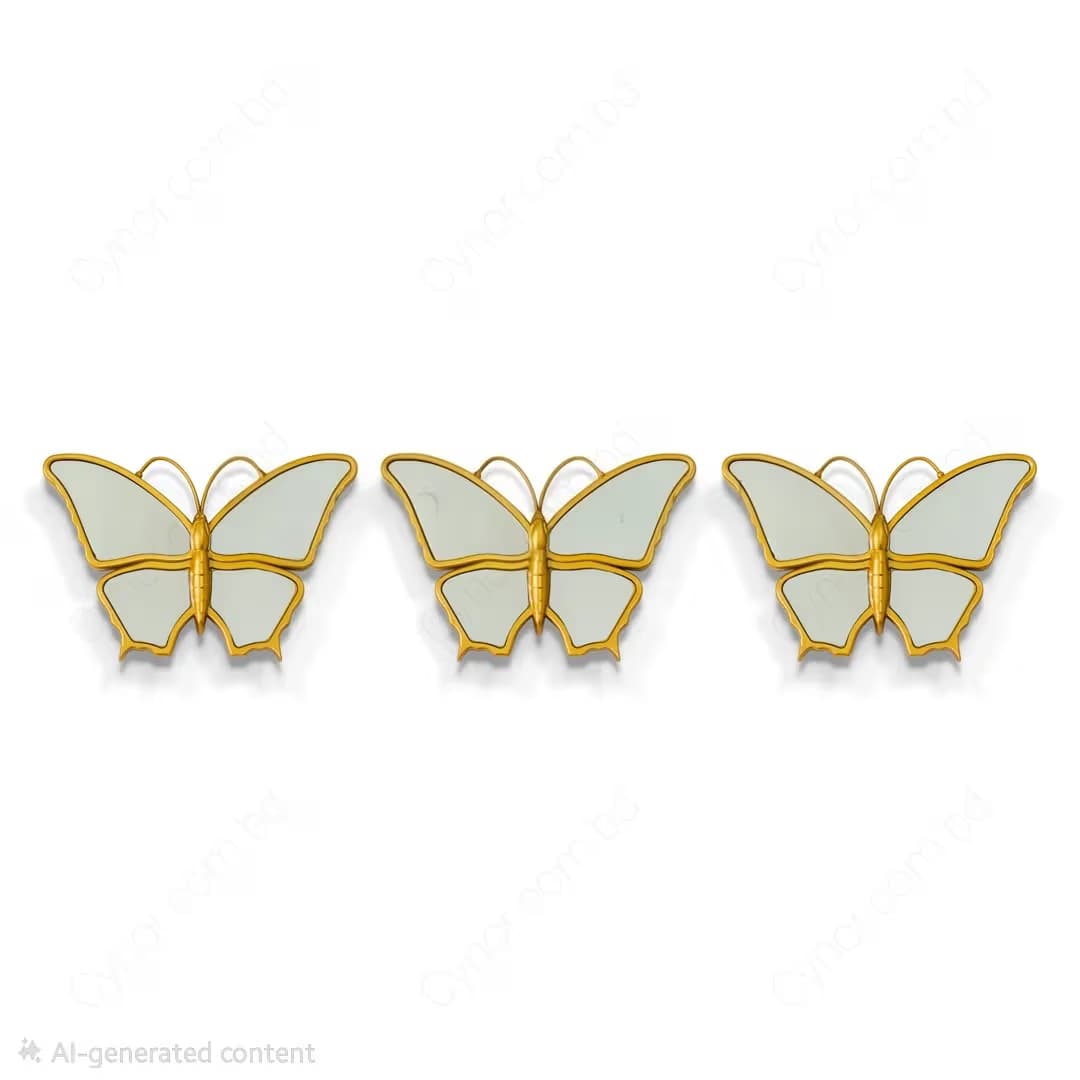 Golden 3 Piece Butterfly Mirror Set Fiber Wall Art Decor