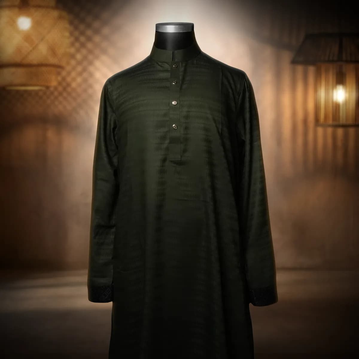 Shadow Olive – Green Panjabi with Black Contrast