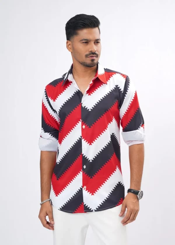 Chevron Premium Full Sleeve Shirt – Crimson Red