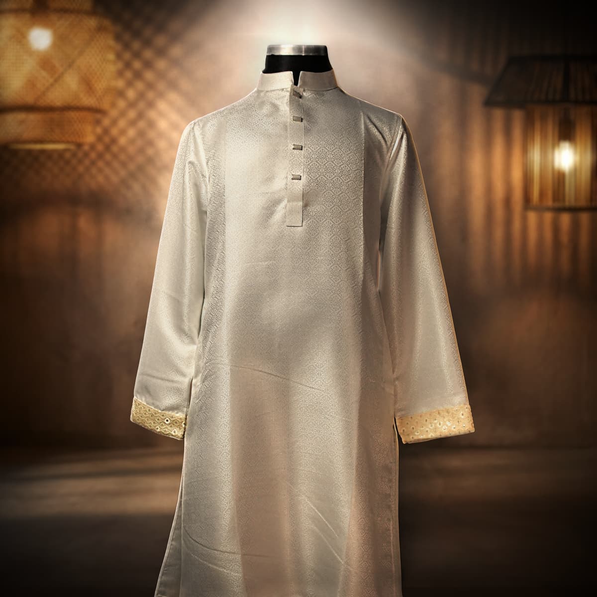 Pearl Noor – Royal White Panjabi with Gold Contrast