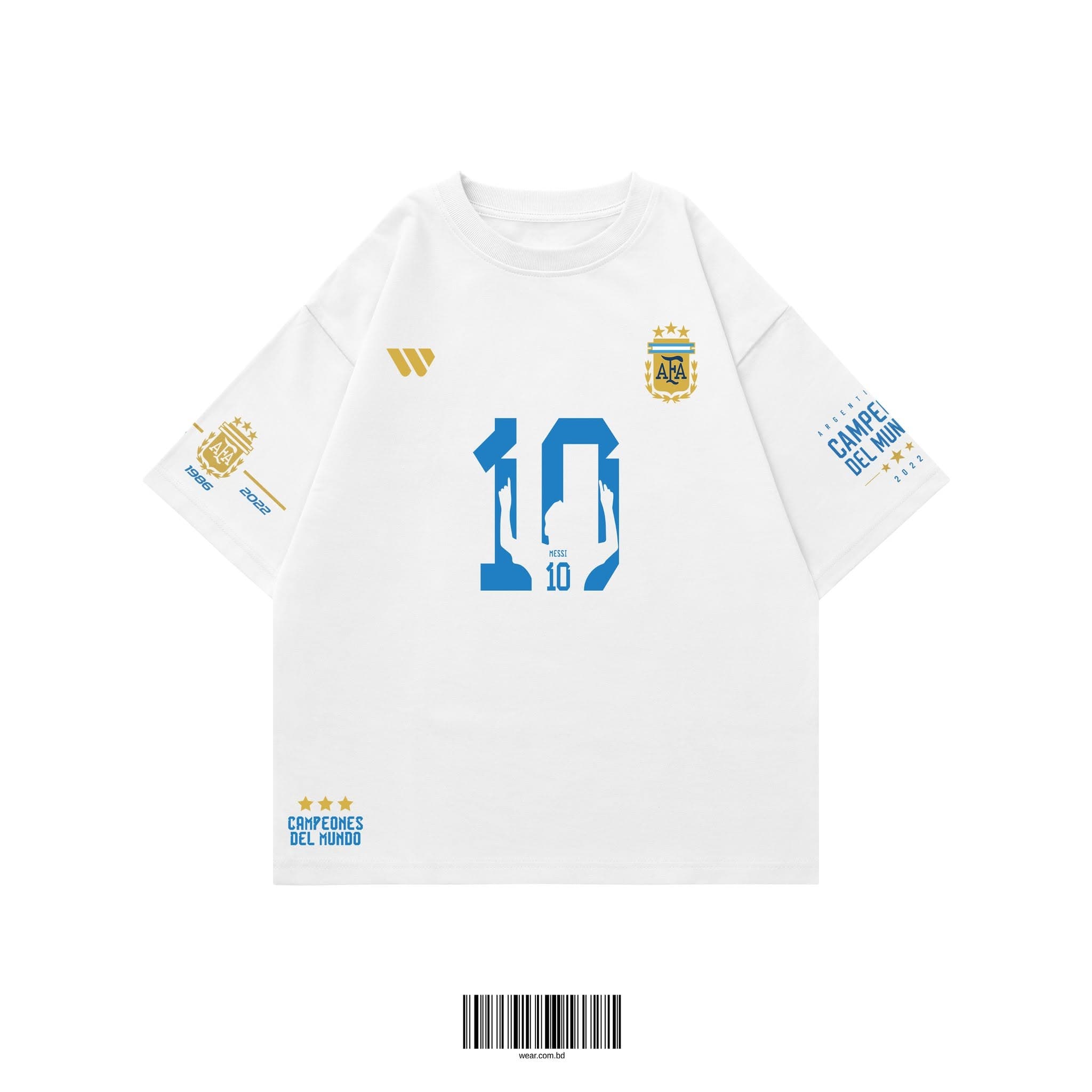 Argentina Champions Messi Tribute Oversized T-Shirt – White Edition