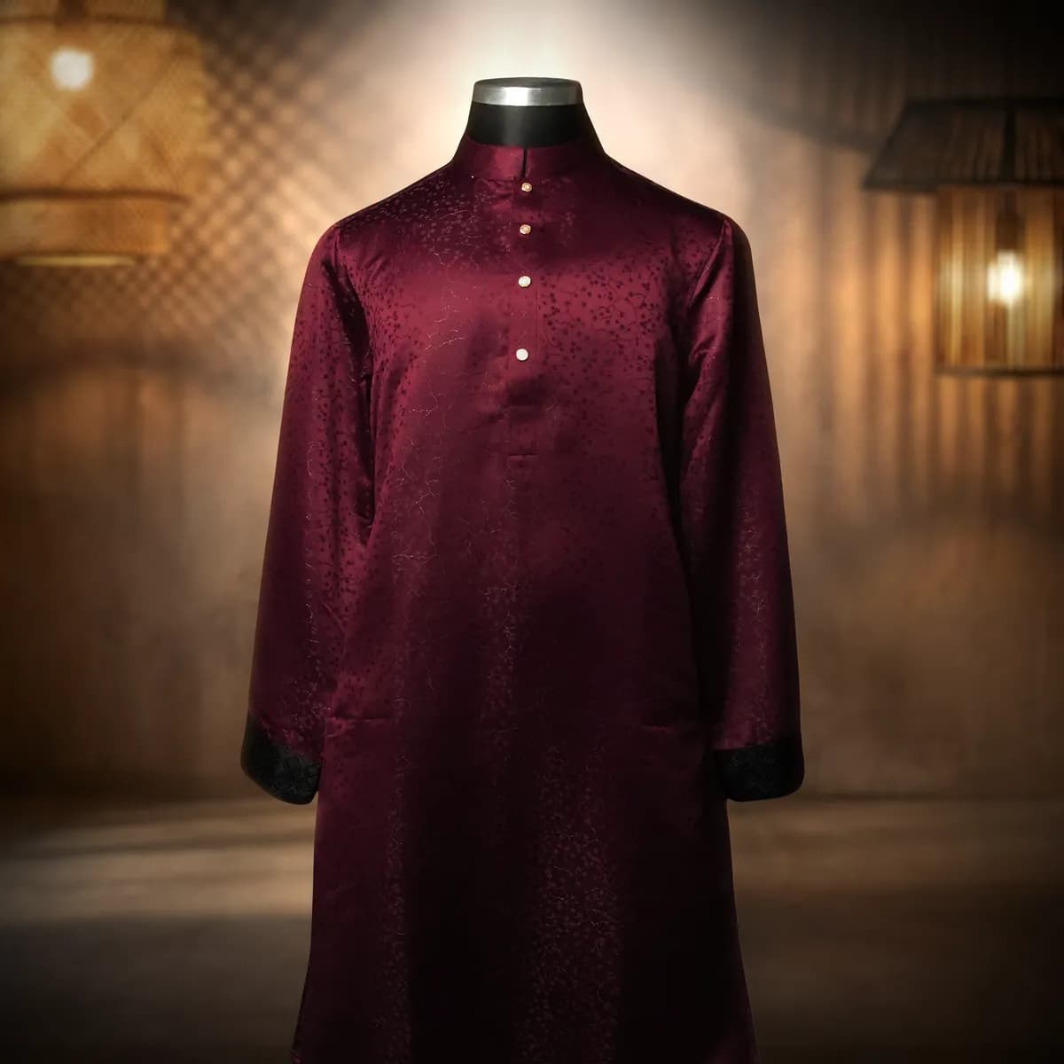 Velvet Wine – Maroon Panjabi with Black Contrast