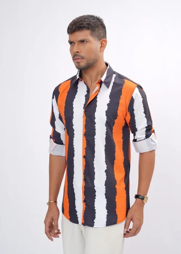 Edge Stripe Premium Full Sleeve Shirt – Orange