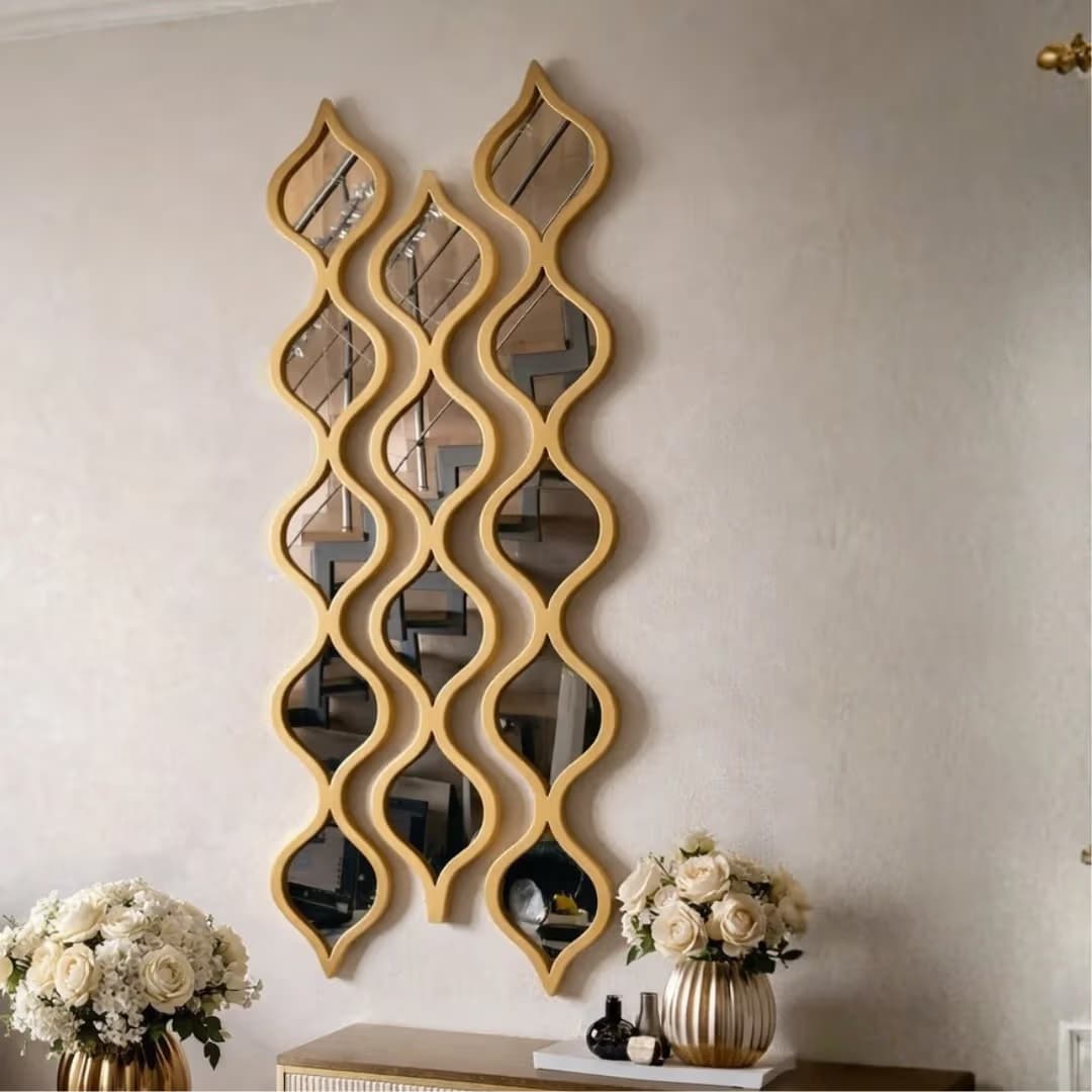 3Pcs Wavy Gold Wall Mirror Decor Set for Luxury Room