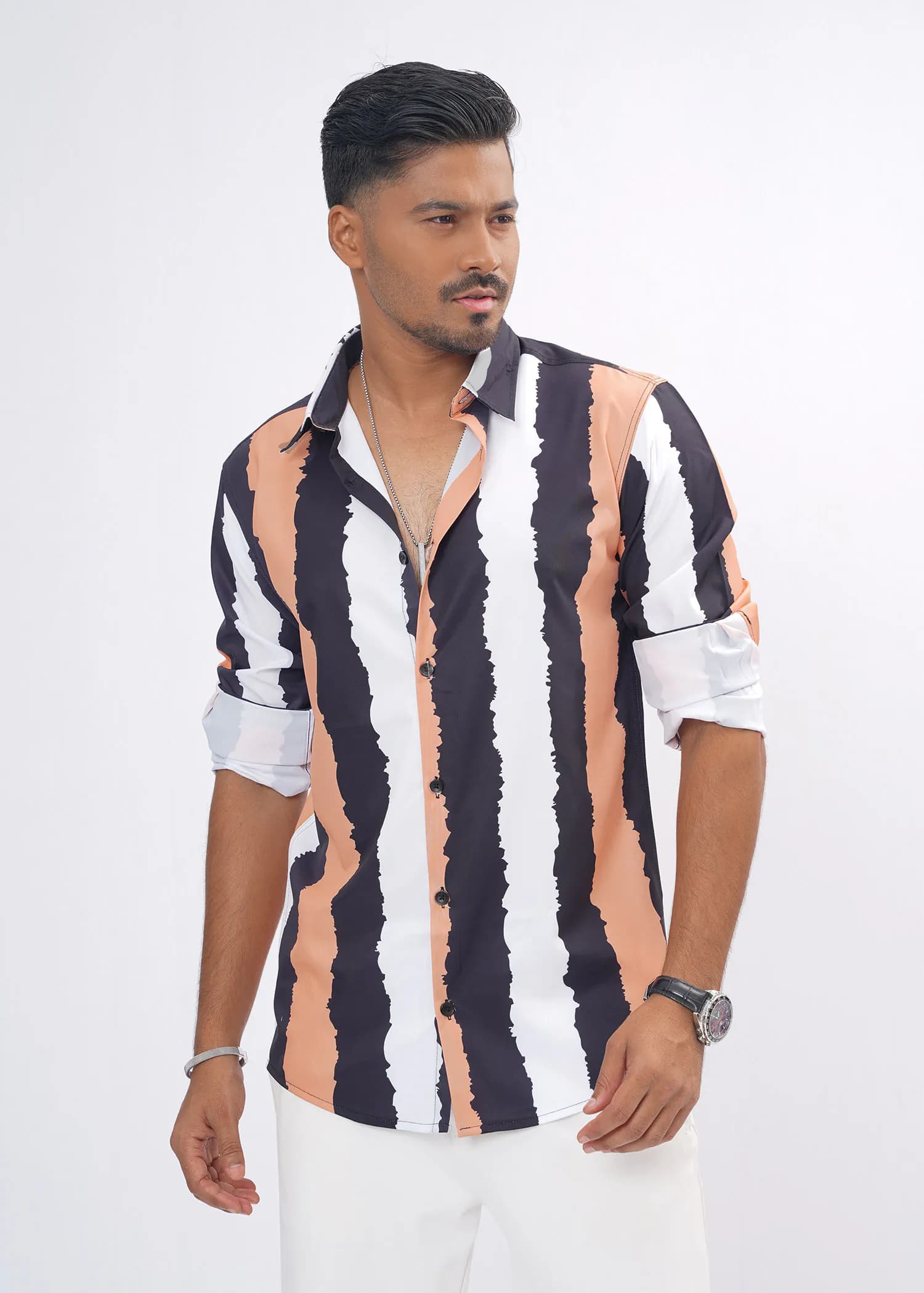 Edge Stripe Premium Full Sleeve Shirt – Dusty Peach