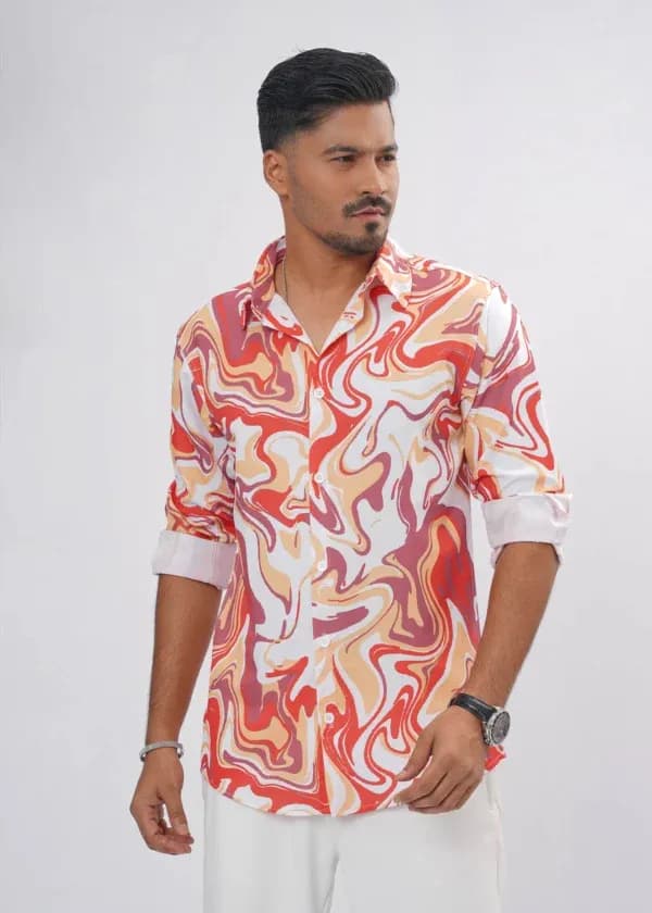 Liquid Marble Premium Full Sleeve Shirt – Magma Red